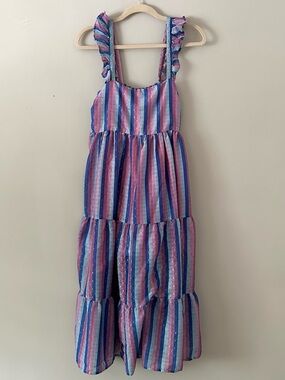 Style Reformation Striped Ruffle Strap Midi Dress Size M